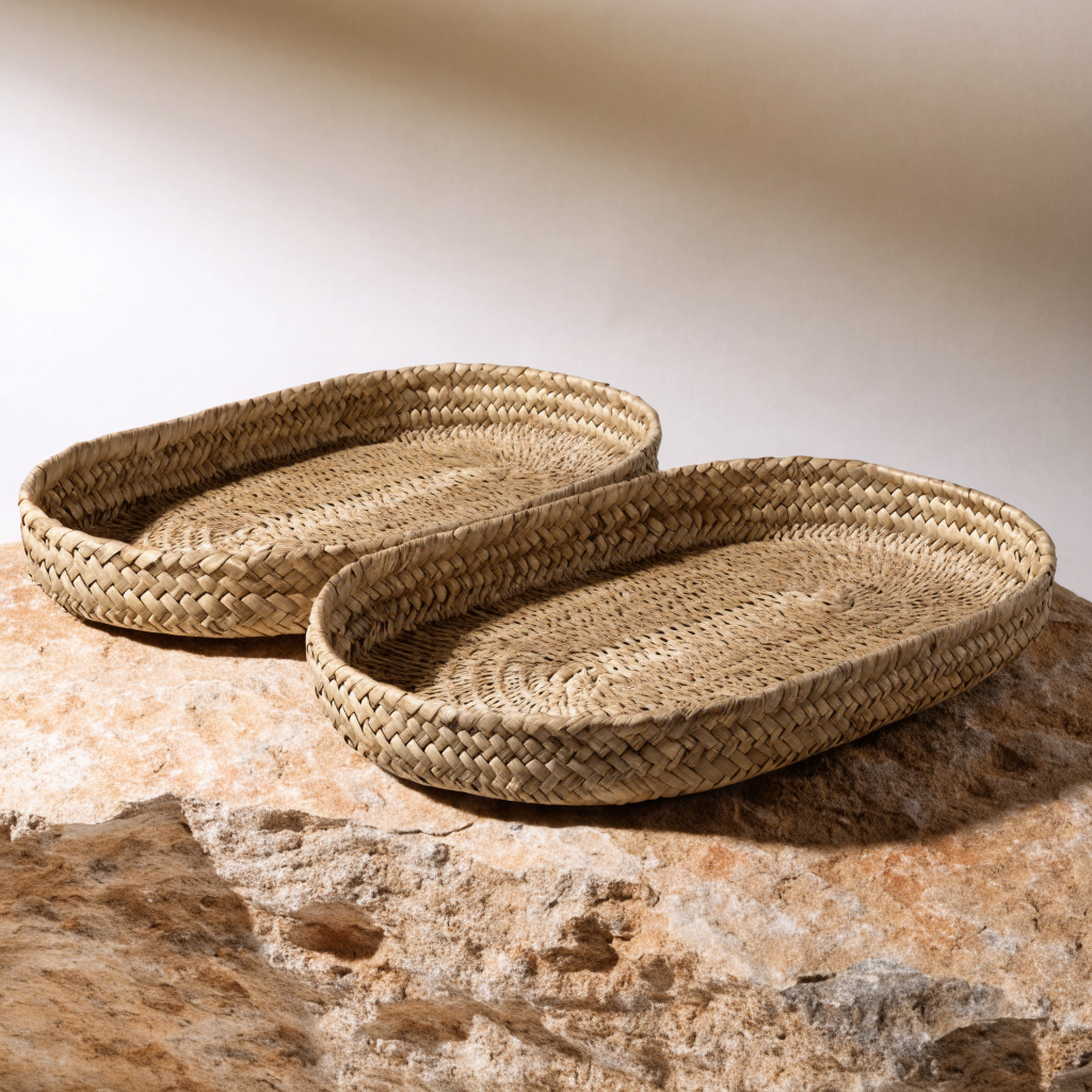 Flat Tray Seagrass Basket Set Two