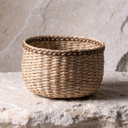 Braided Seagrass Basket Two-Tone Medium