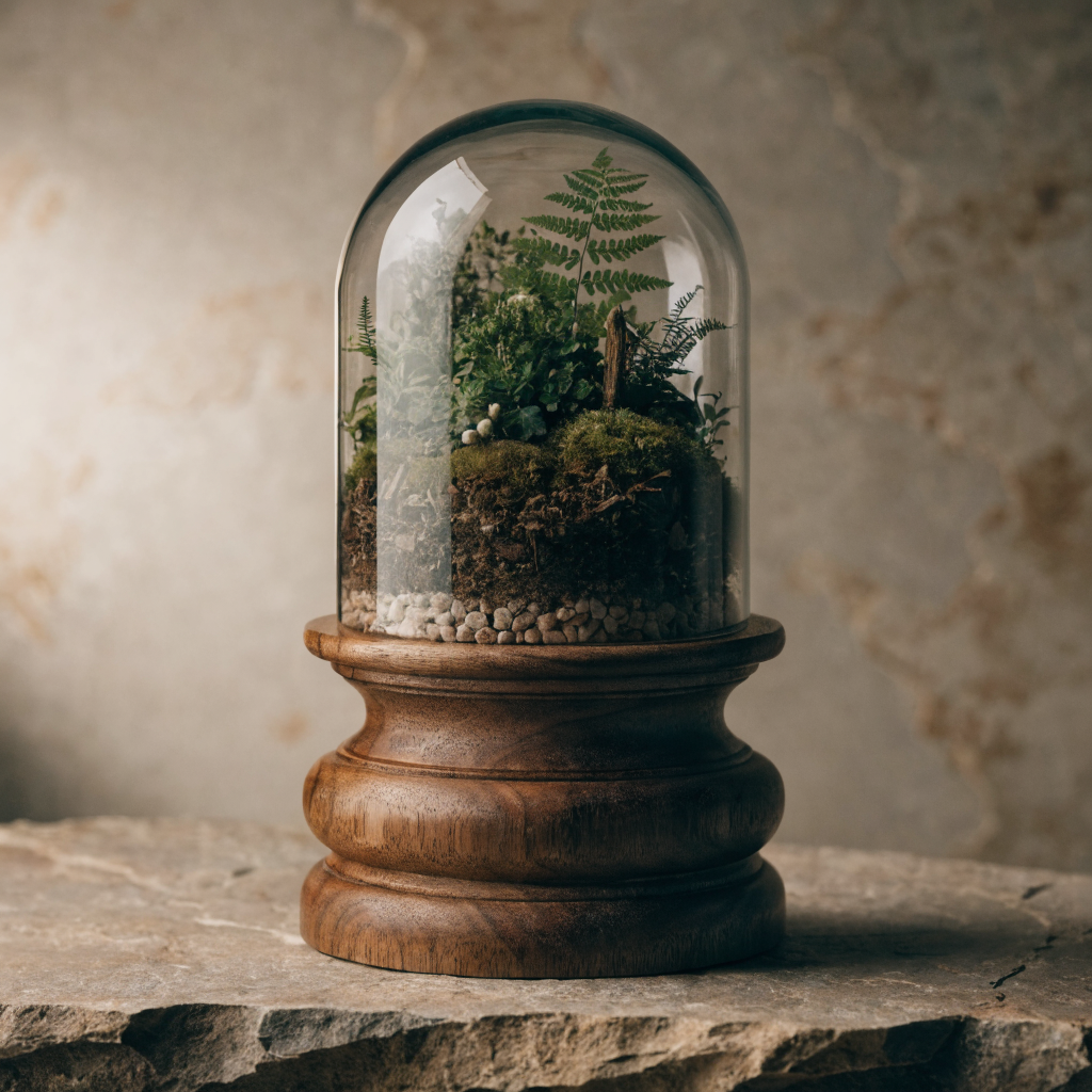 Cloche Terrarium Walnut Base