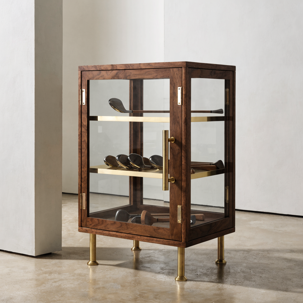Walnut Brass Club Display Cabinet