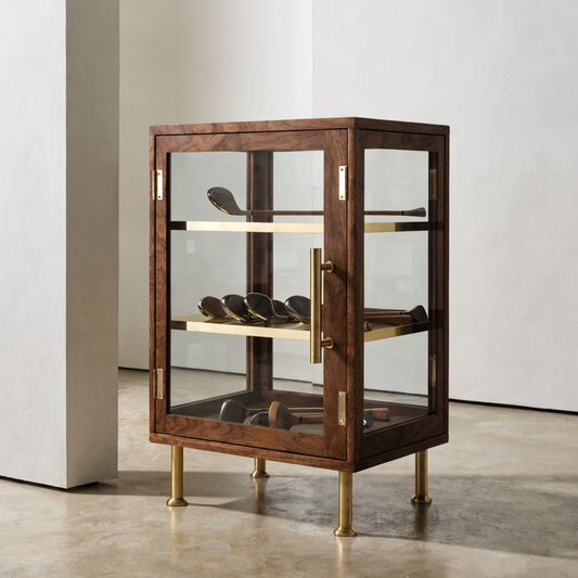 Walnut Brass Club Display Cabinet