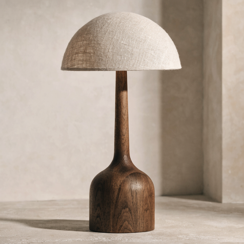 Sculptural Floor Lamp Walnut Linen
