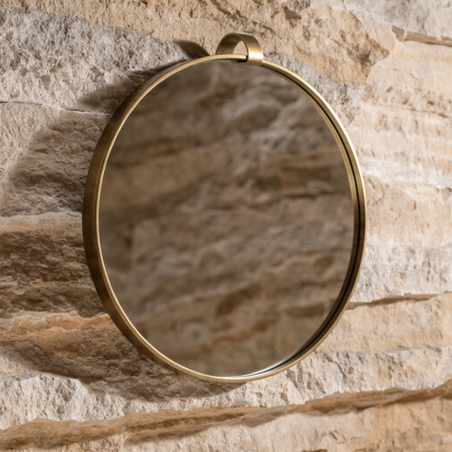Round Wall Mirror Antiqued Brass