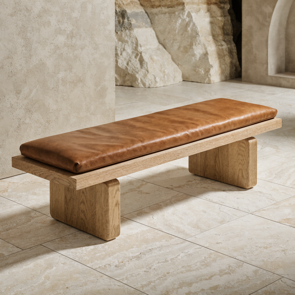 Entryway Bench Oak Leather