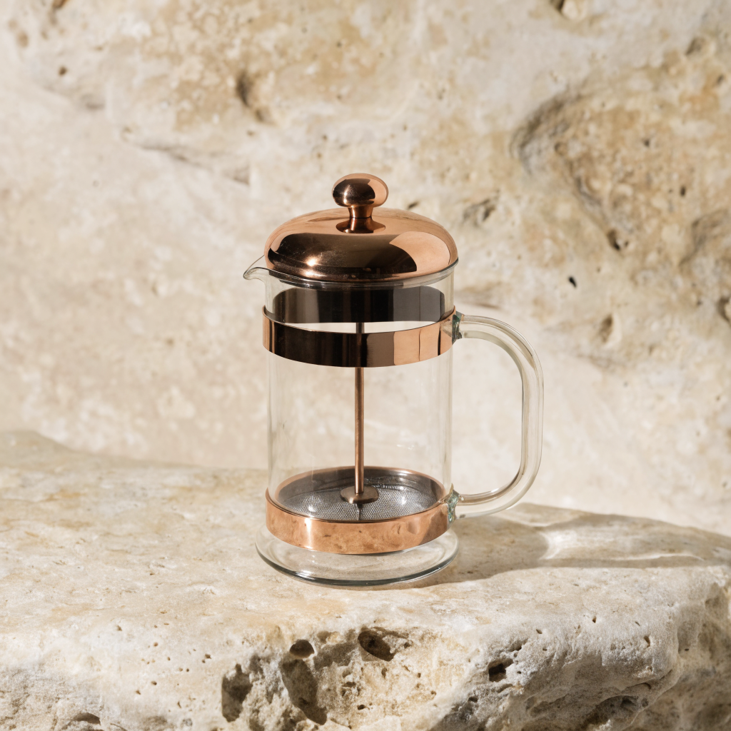 French press copper and glass