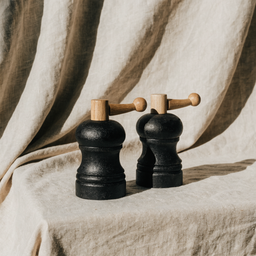 Cast Iron & Beech Mill Set — Matte Black