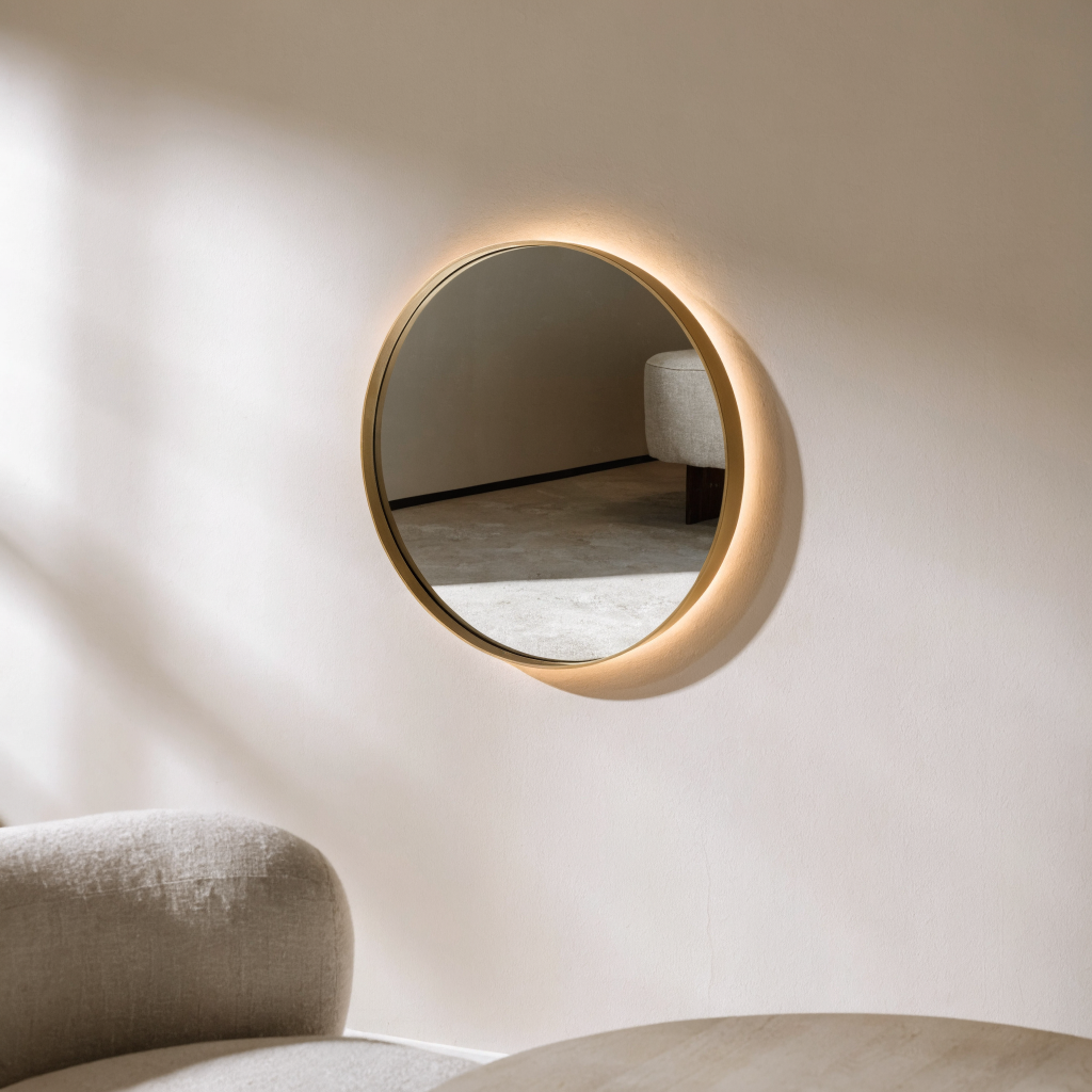 Round Backlit LED Touch Mirror — Brass Frame