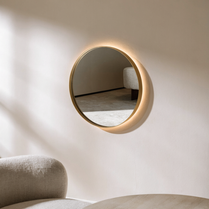 Round Backlit LED Touch Mirror — Brass Frame